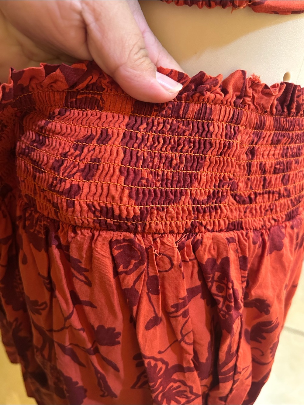 Anthropologie Rust Floral Cutout Bandeau Skirt Set - Picture 4 of 8